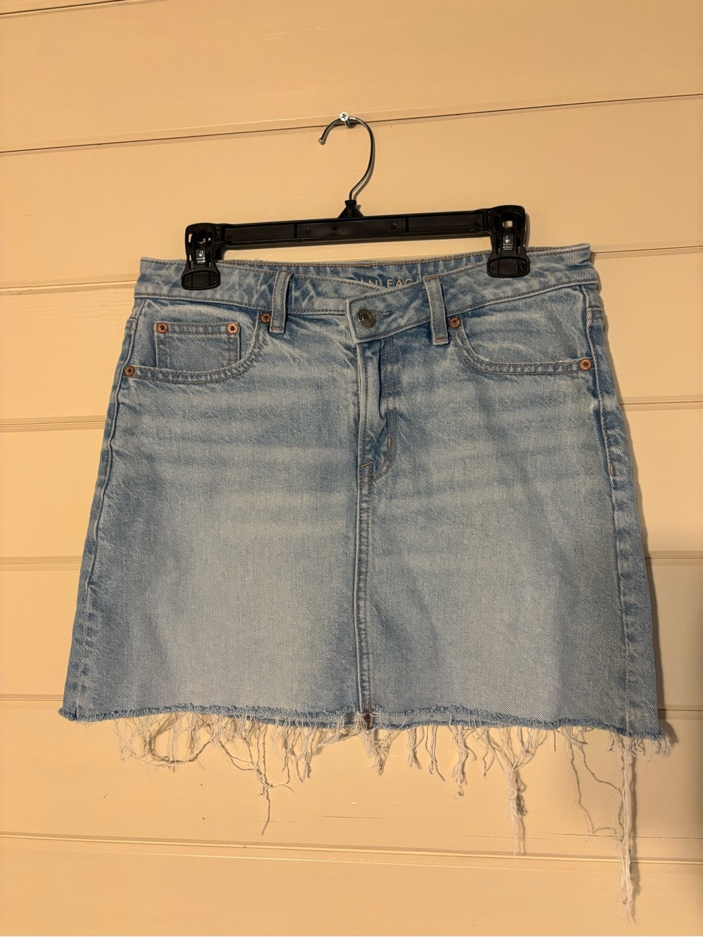 Light Wash Denim Mini Skirt with Frayed Hem